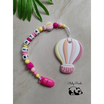 Névre szóló rágcsalánc - Hőlégballonos - rózsaszín (Baby Panda kollekció)