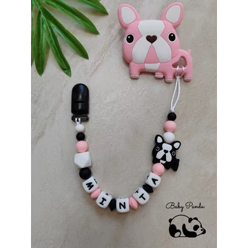 Rágcsalánc névre szóló - Bulldog - rózsaszín (LÁB PÖTTYEL) (Baby Panda kollekció)