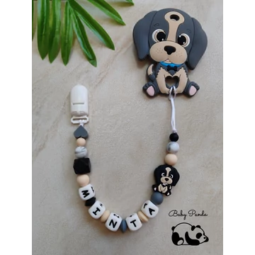 Rágcsalánc névre szóló - Kutyusos - szürke (Baby Panda kollekció)