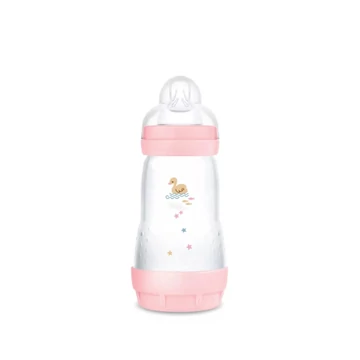 mam easy start cumisüveg 260ml rózsaszín lányos dizájnban, elölnézetből