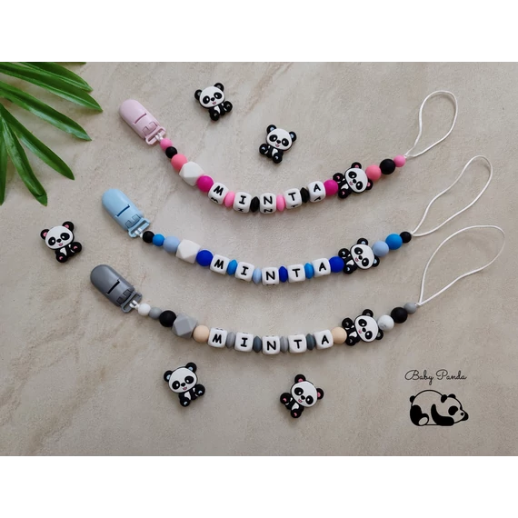 Névre szóló cumilánc – panda figurával, uniszex babaajándék