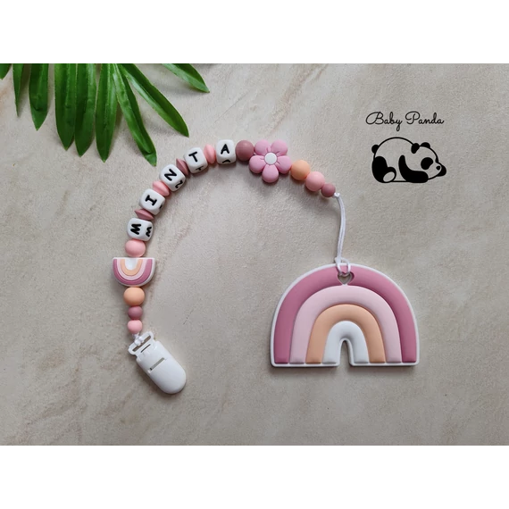 Névre szóló rágcsalánc - Szivárványos (Baby Panda kollekció)