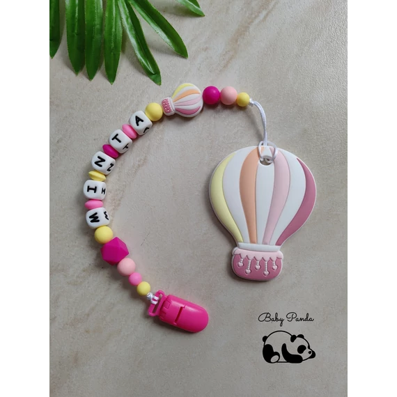 Névre szóló rágcsalánc - Hőlégballonos - rózsaszín (Baby Panda kollekció)