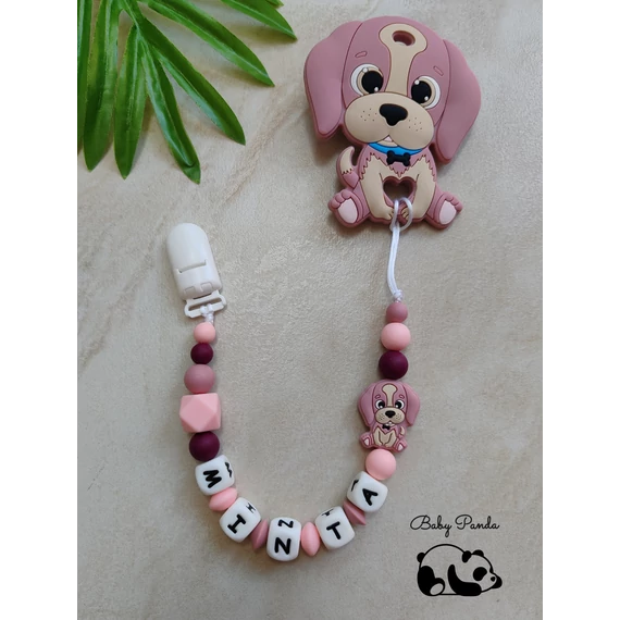 Rágcsalánc névre szóló - Kutyusos - mályva – Baby Panda kollekció
