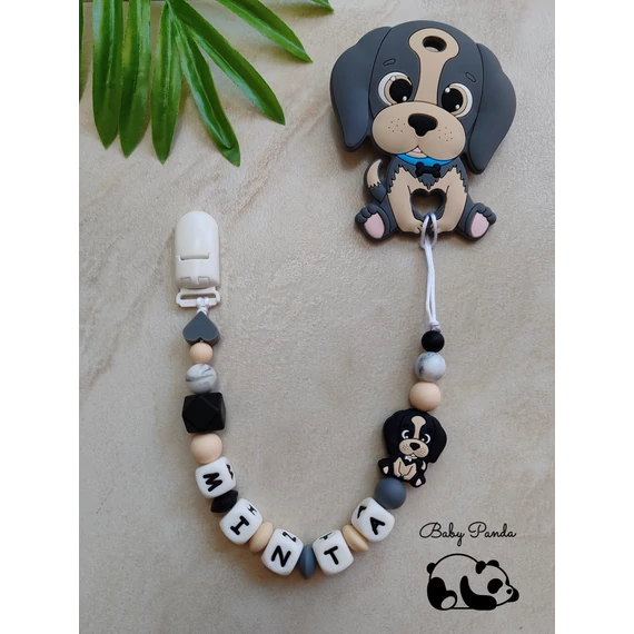 Rágcsalánc névre szóló - Kutyusos - szürke – Baby Panda kollekció