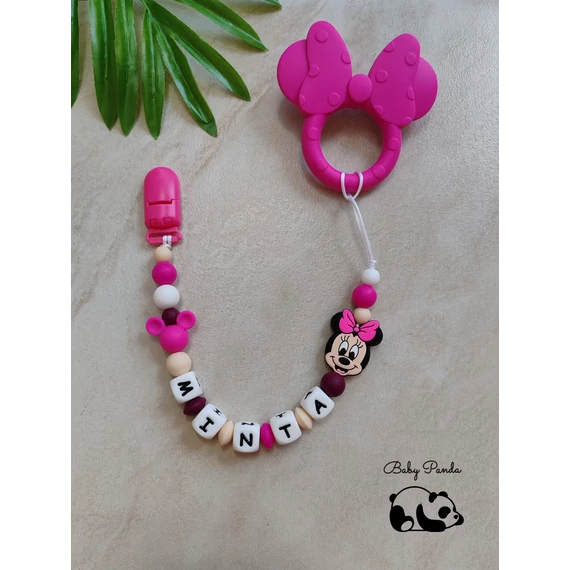 Névre szóló rágcsalánc – magenta Minnie stílusú masnival, egyedi névvel