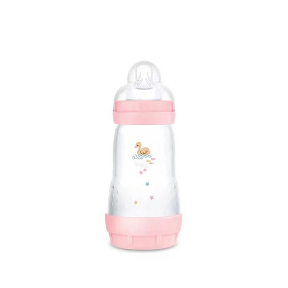 mam easy start cumisüveg 260ml rózsaszín lányos dizájnban, elölnézetből