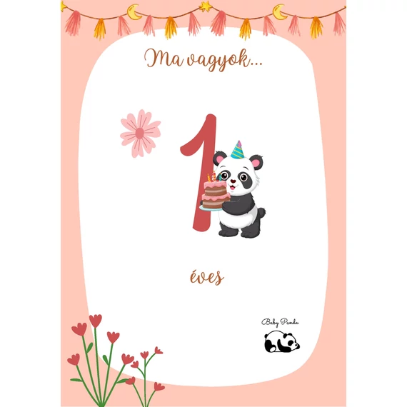 Egyedi Hónapkártya csomag - Állatkás - Lányos (Baby Panda kollekció)