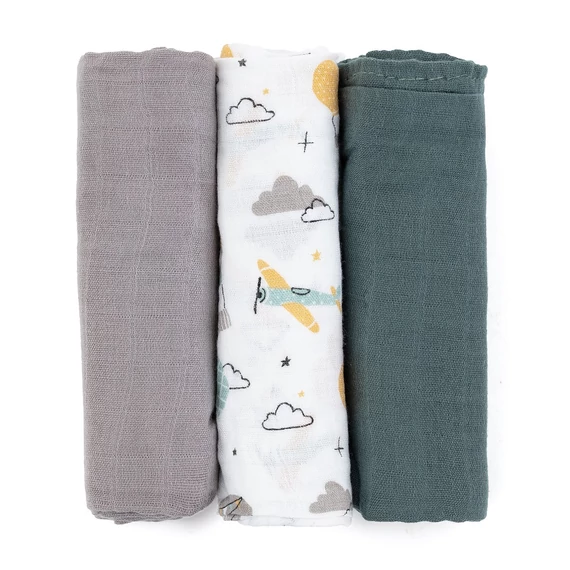 PETITE&MARS Bambusz muszlin 3db-os pelenka szett Moussy Ochre Leaves – Baby Panda kollekció